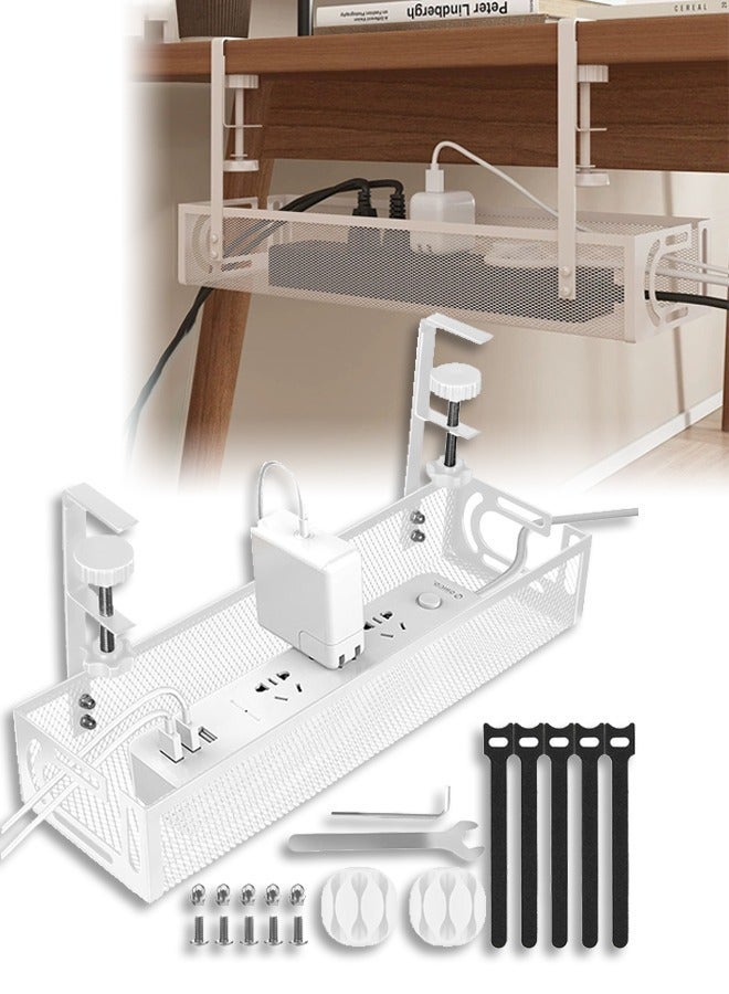 DUNISO Under Desk Cable Management Tray, No Drill Under Desk Cable Management Organizer,Cable Tray with Clamp for Desk Wire Management,Desk Cable Management Box,Durable and Sturdy, Saving Space,for Office, Home(White) - Image 1